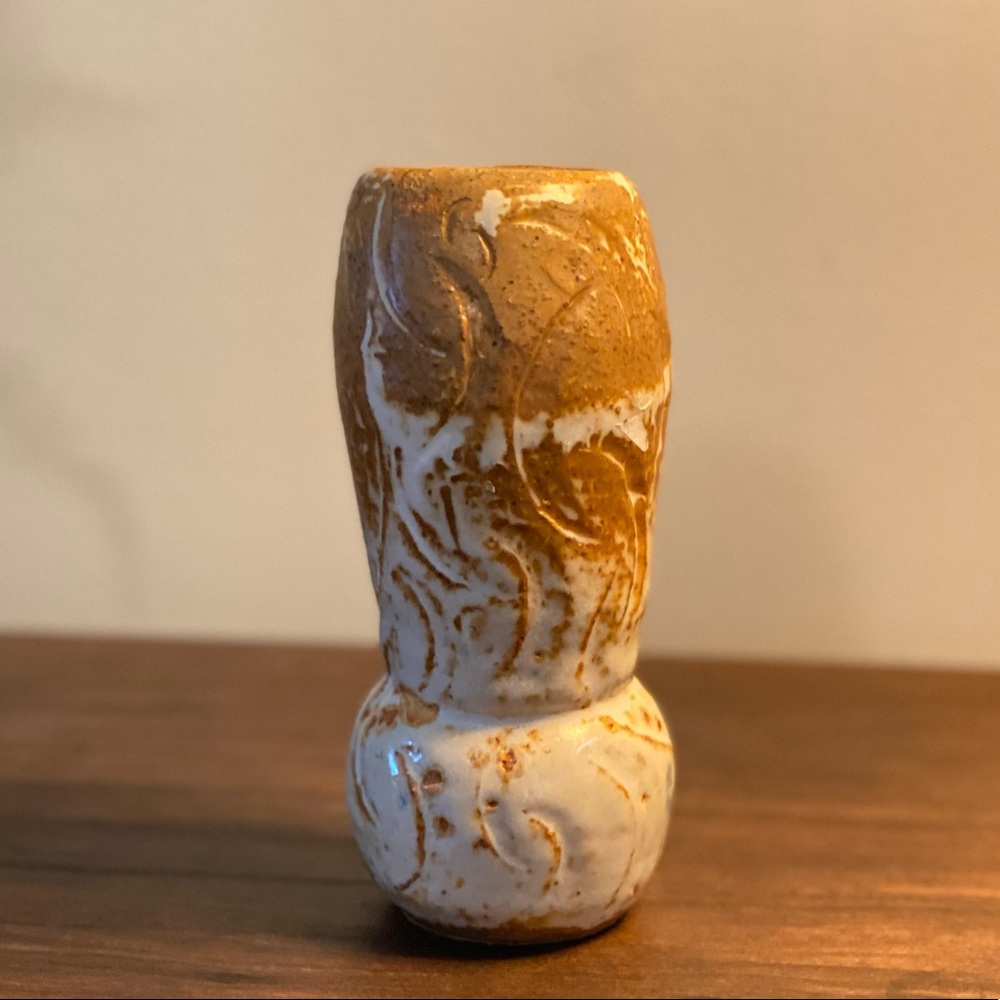 Brown tan studio pottery mid century look vase